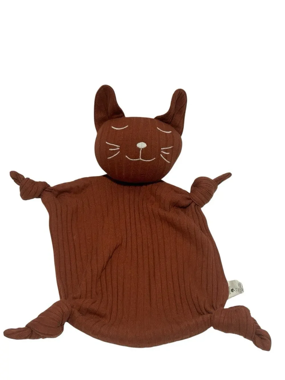Kate Quinn Cat Baby Lovey Security Blanket Ribbed Organic Cotton Knotted Corners